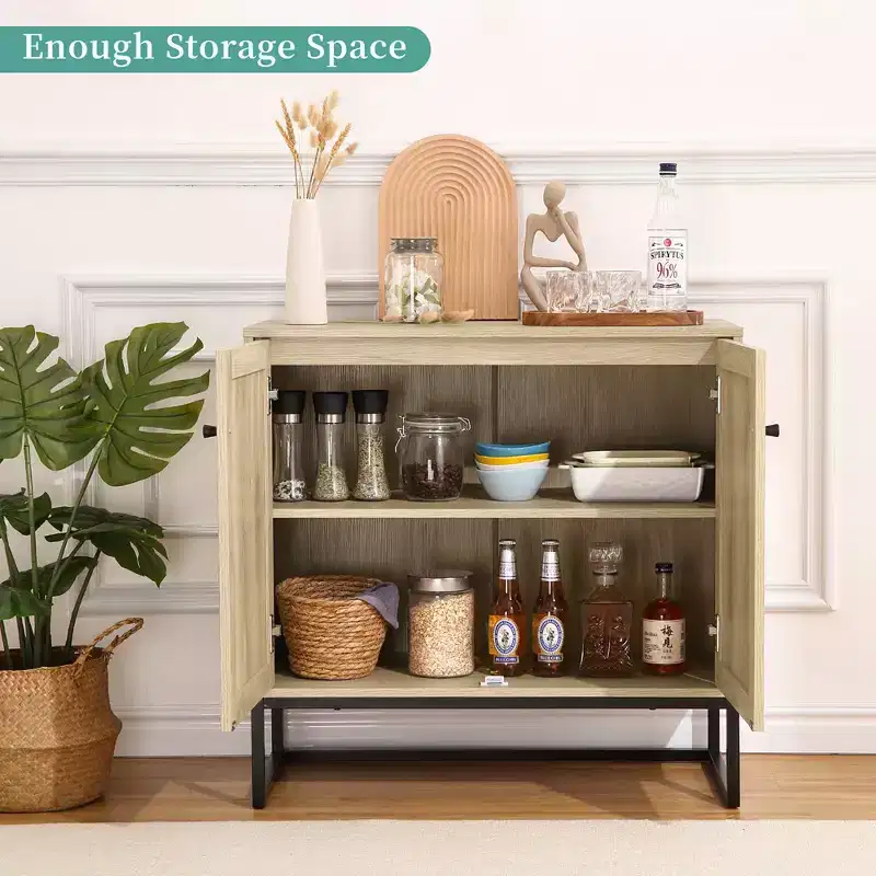 Sideboard Buffet Storage Cabinet with Rattan Doors, Entryway Accent Table, Natural