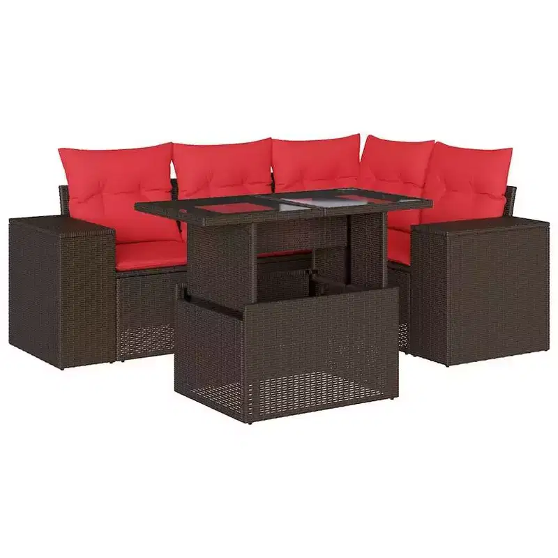 vidaXL Patio Sofa Set with Cushions Table and Couches 5 Piece Poly Rattan