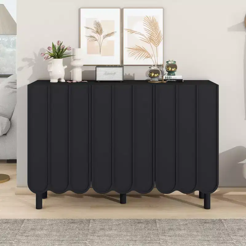 CLIHOME Minimalist Shoe Cabinet, Sideboard Buffet Cabinet with Adjustable Shelves, Large Storage Cabinet with Wave Doors