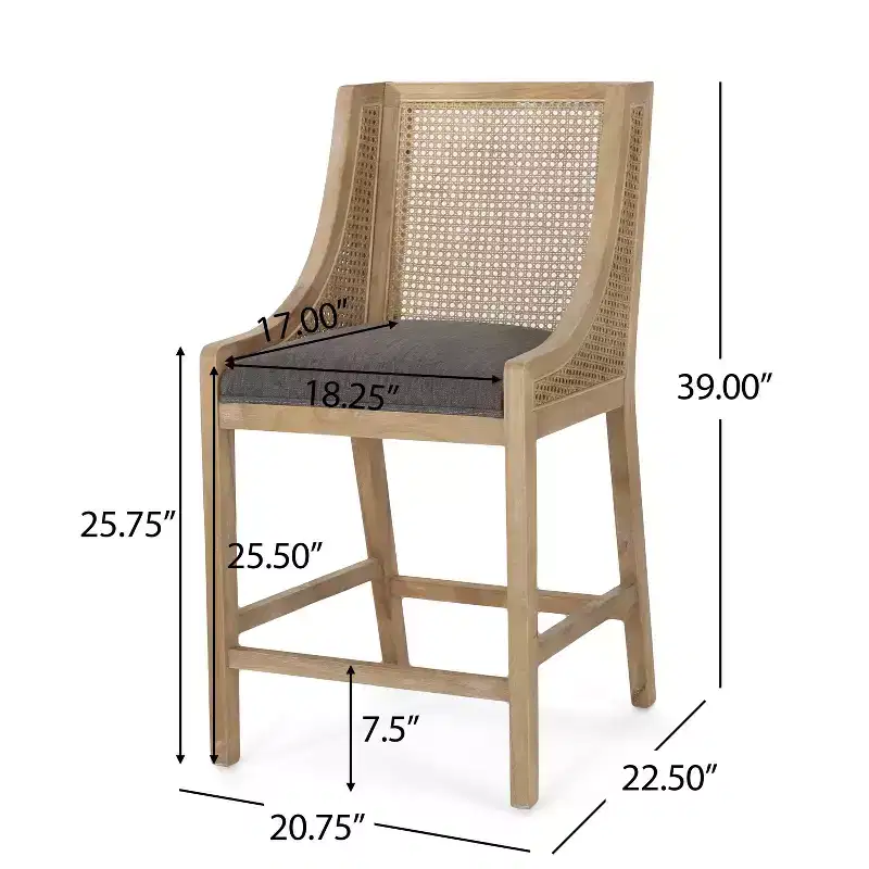 Christopher Knight Home 25.5" Cataldo Wood and Cane Upholstered Counter Height Barstool Charcoal/Natural
