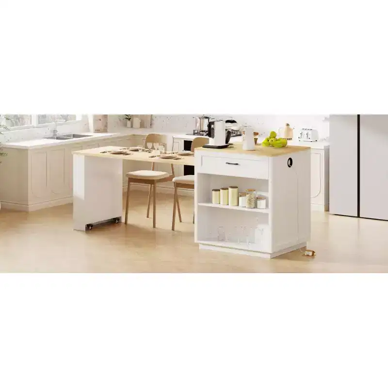 Kitchen with Dining Table, Kitchen Table with Outlet,2 Drawers 2 Side Shelves