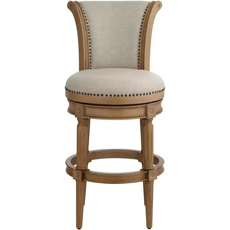 55 Downing Street Oliver 30 1/2 High Sand Fabric Scroll Back Swivel Bar Stool