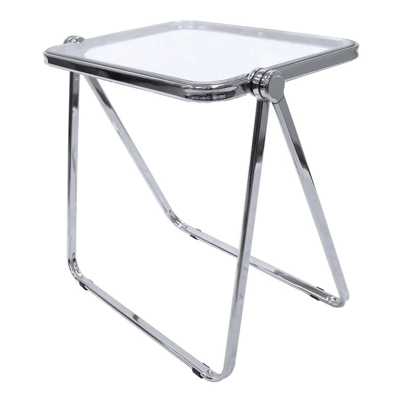 Square Plastic Folding End Table with X-Shaped Iron Frame - Chrome Finish