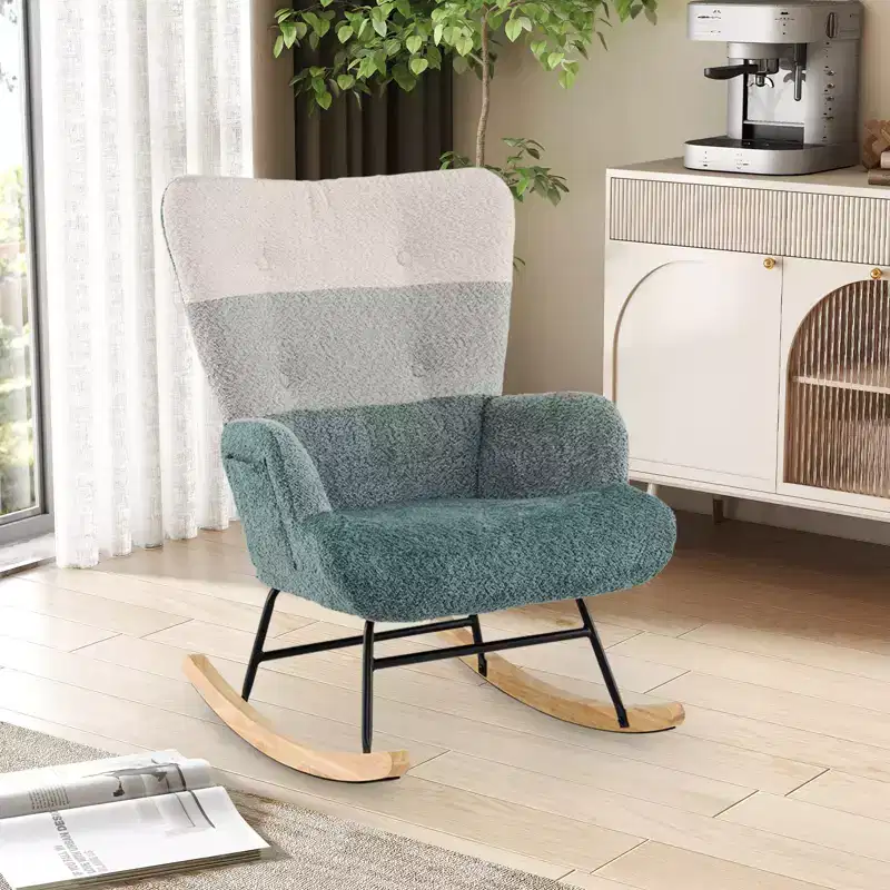 Costway Nursery Rocking Chair w/ Ergonomic Armrests & High Backrest Side Pocket