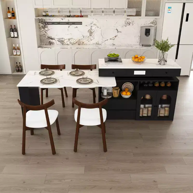 GDFStudio Bruno Modern Extendable and Rotating Kitchen Island Set with 4 Solid Wood Chairs