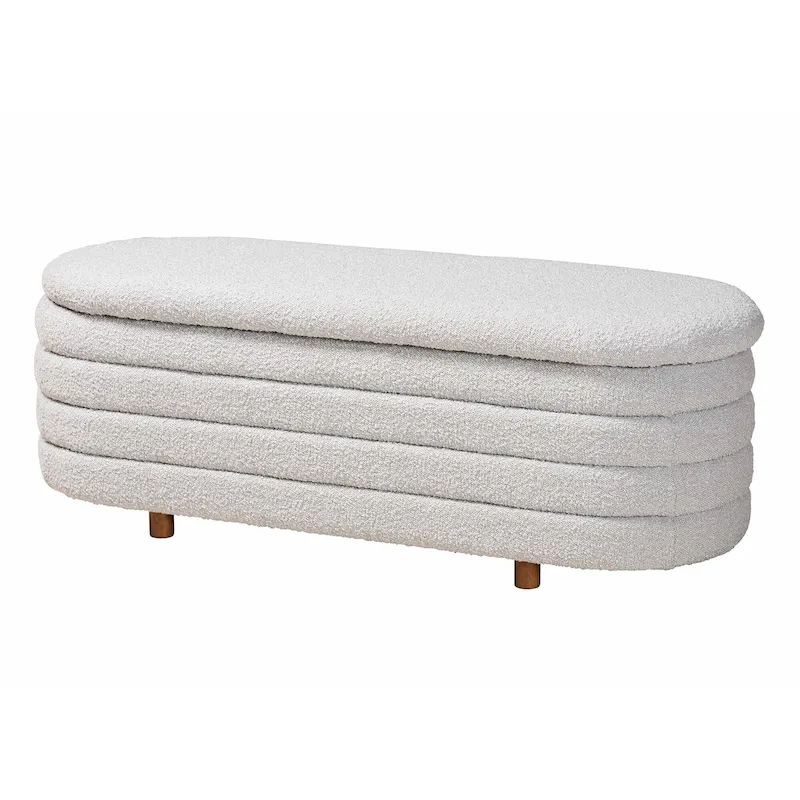 Betiana Modern Japandi Cream Boucle Fabric and Walnut Brown Finished Wood Storage Bench