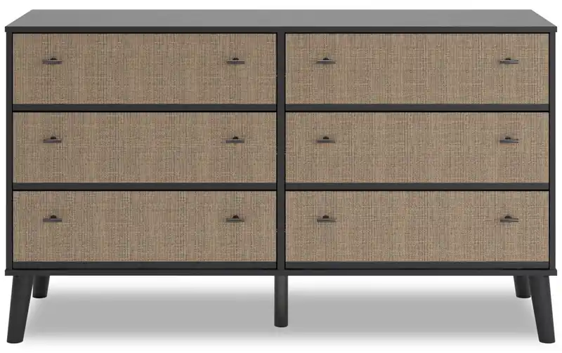 Bedroom 6-Drawer Dresser, 59W x 33.9H, Modern Mid-Century - Two-tone Black & Beige