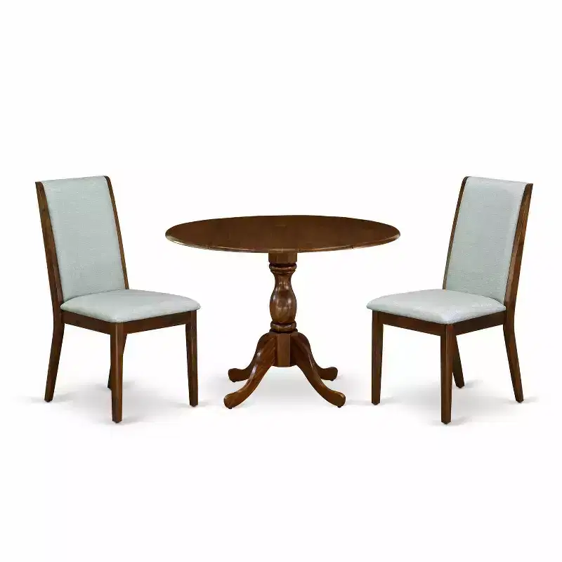 3-Piece Acacia Walnut Finish Solid Wood Top - Upholstered Dining Room Set - Seats 4