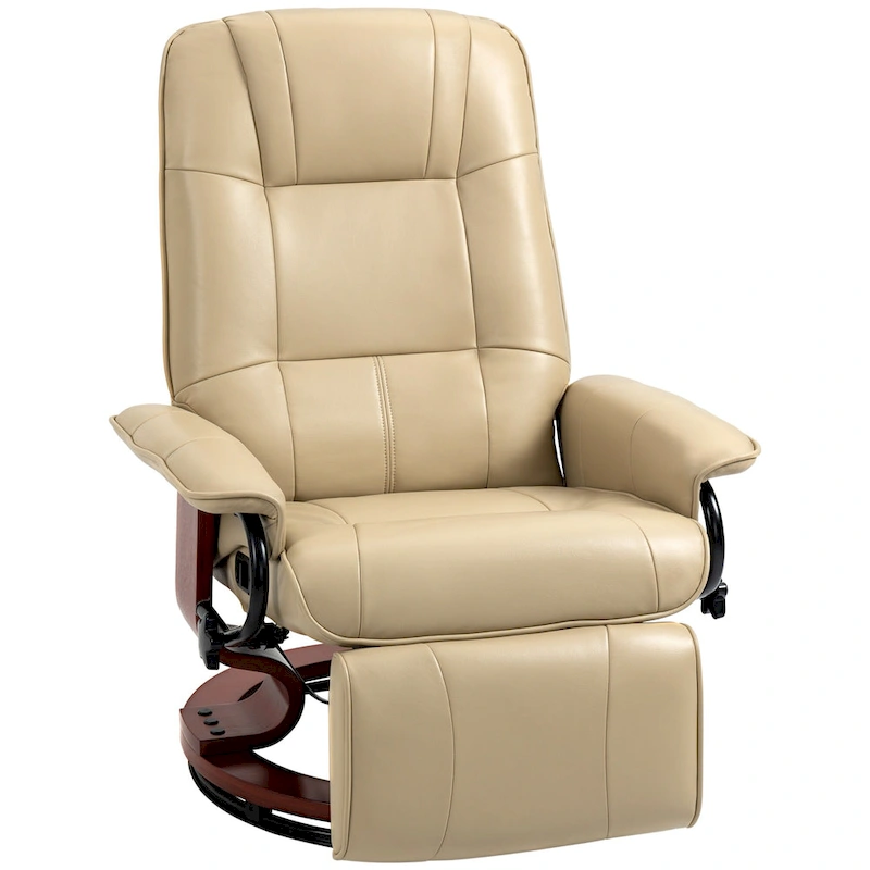 PU Leather Swivel Recliner Chair Manual Lounge Chair with Wood Base, Adjustable Backrest and Retractable Footrest