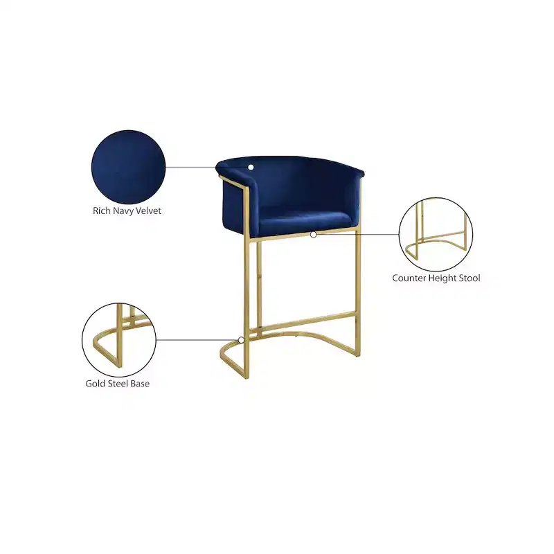 Meridian Furniture,Donatella Navy Velvet Stool