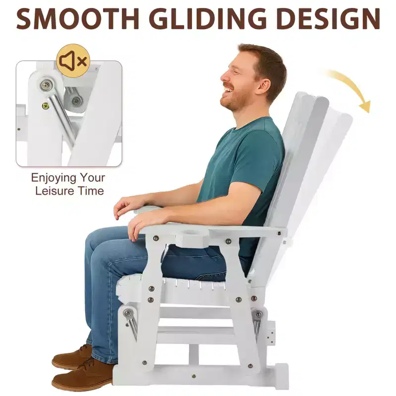 Karl Home | 32 in. Solid Wood Patio Glider Chair with Cup Holder