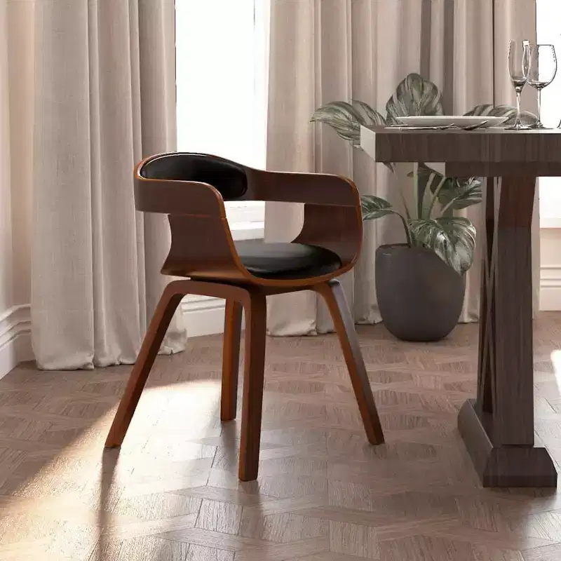 Dining Chair, Black Faux Leather and Bentwood, Set of 2