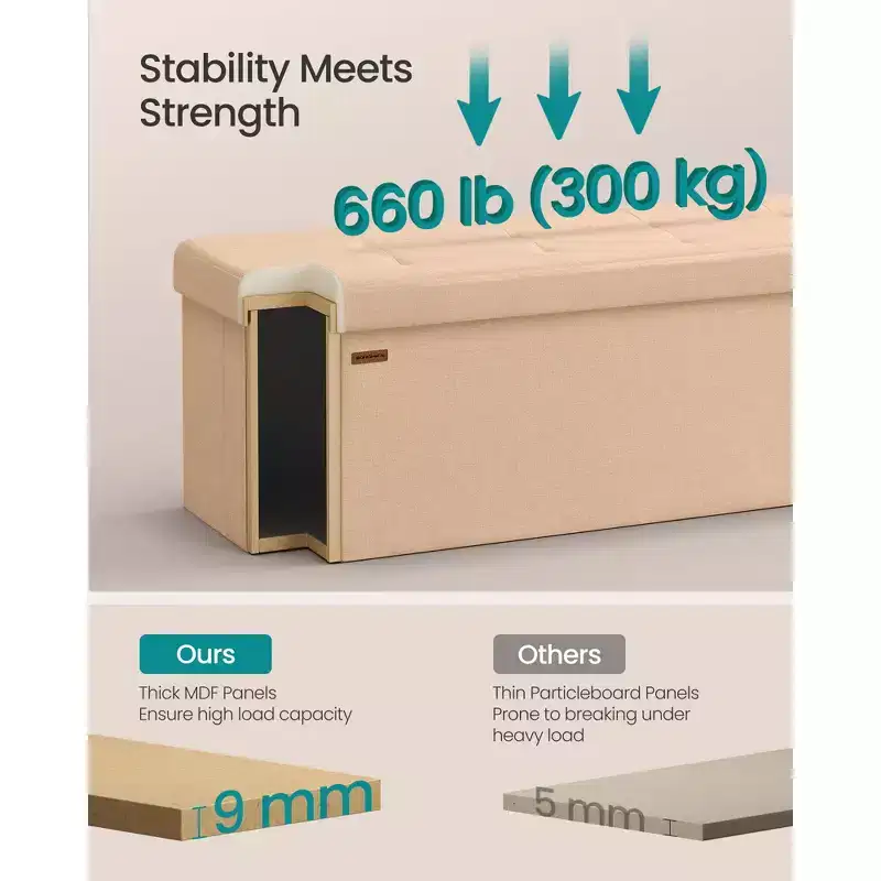 SONGMICS Storage Ottoman Bench Ottoman with Storage Footstool Hold up to 660 lb for Bedroom Living Room
