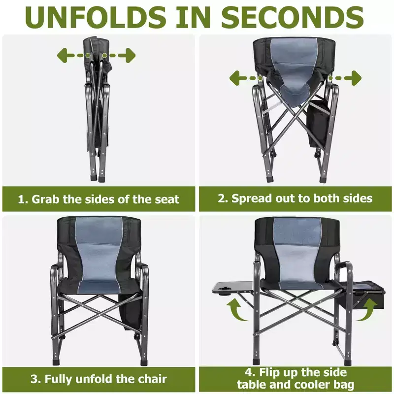 SUGIFT Extra-Wide Folding Camping Chair with Cooler Bag, Side Table & Padded Seat, 400 lbs Capacity