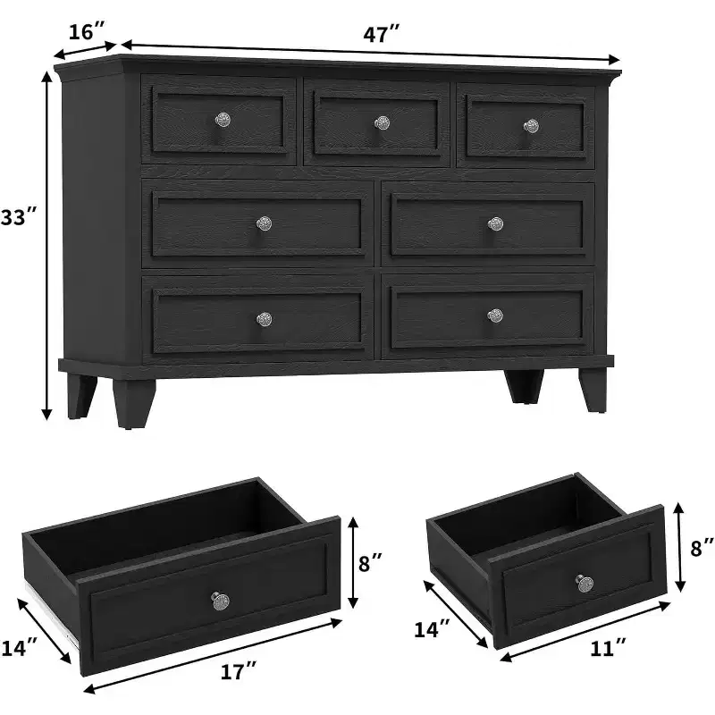Acekool 7-Drawer Dresser, Modern Wooden Chest of Drawers, Deep Storage Organizer with Vintage Handles, Bedroom & Living Room TV Stand