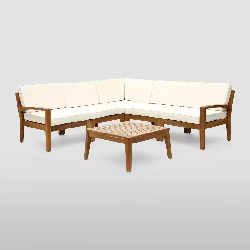 6pc Grenada Acacia Sectional Patio Sofa Set Teak - Christopher Knight Home: Weather-Resistant with Cushions
