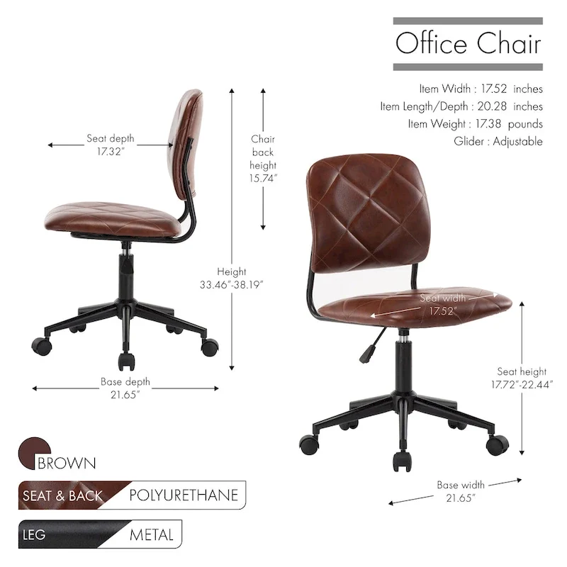 Swivel Office Chair | Tufted PU Leather | Adjustable Height | Home Office Desk Chair