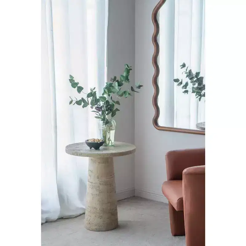 Cream Round Side Table with Pedestal Base 22x22x25.5
