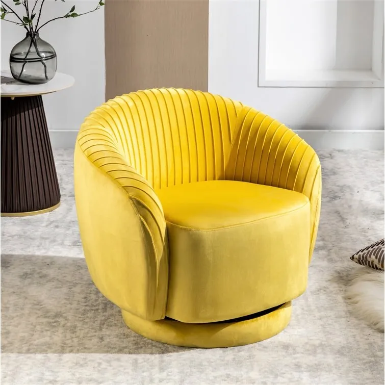 Contemporary Velvet Swivel Barrel Chair with 360 Spin Capability Round Accent One-Seater Sofa