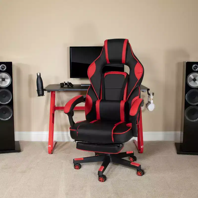 Emma and Oliver Gaming Bundle-Cup/Headphone Desk & Reclining Footrest Chair
