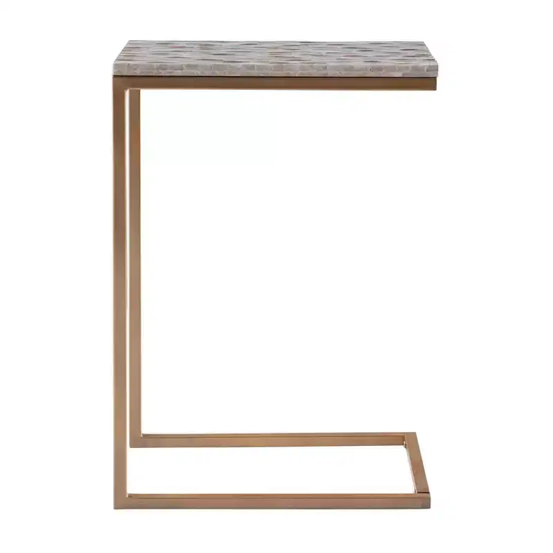18"x 14" Priscille Accent C Table Gold - Linon: Capiz Shell, Geometric Frame, Coastal Glam