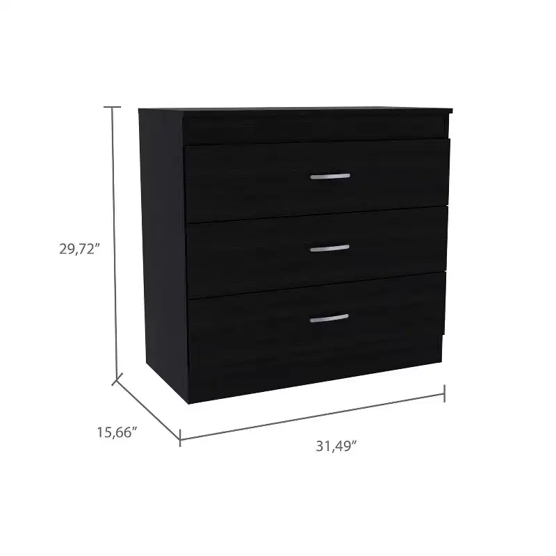 Okak Modern 3-Drawer Compact Dresser Wood Finish, Stacked Drawers for Ample Storage, Metal Handles for Living Room/Bedroom/Office
