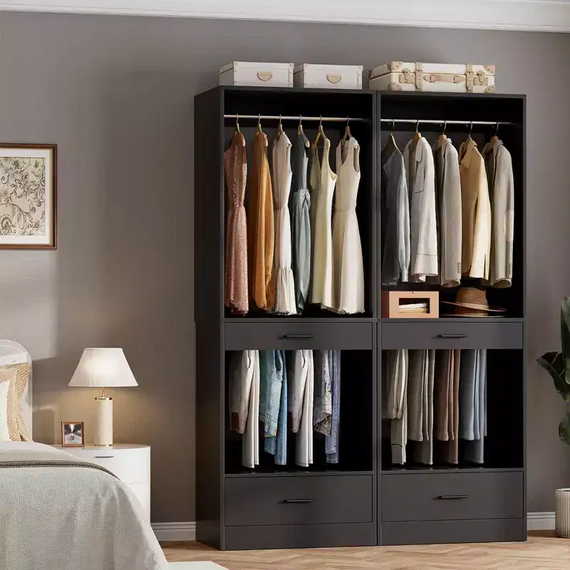 Besiost Closet System with Drawers and Hanging Rods, Freestanding Closet Organizer with Storage