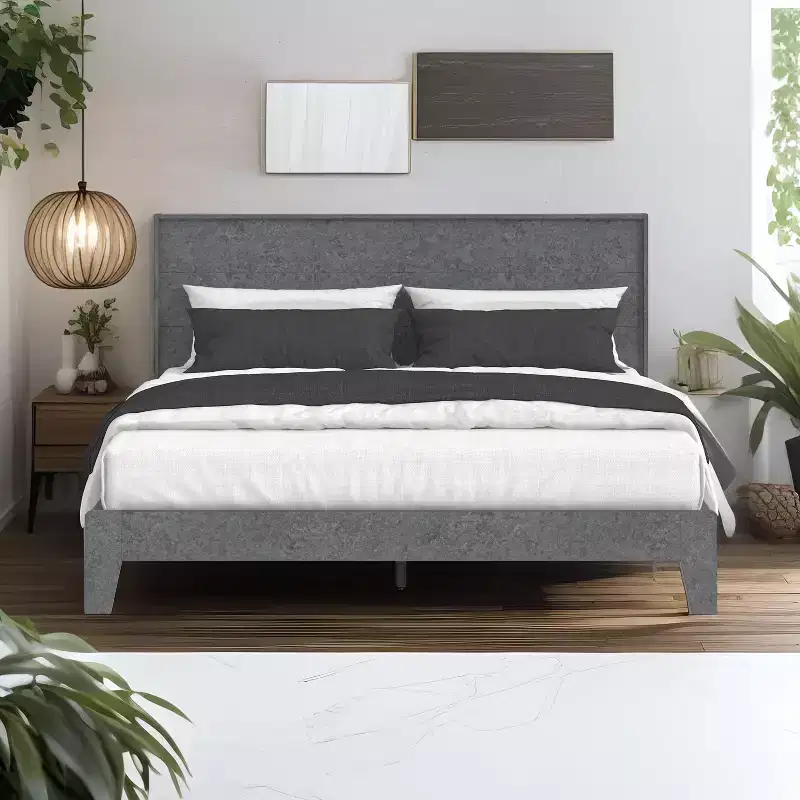 Galano Queen Payne Luxe Bed with Headboard  Concrete Cool Grey