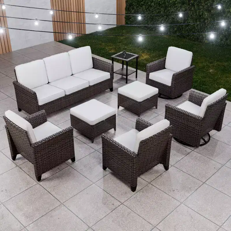 EAGLE PEAK Ocean Vista 8 piece Patio Variated Brown Wicker Sofa Set Dining Chairs, Swivel Chairs