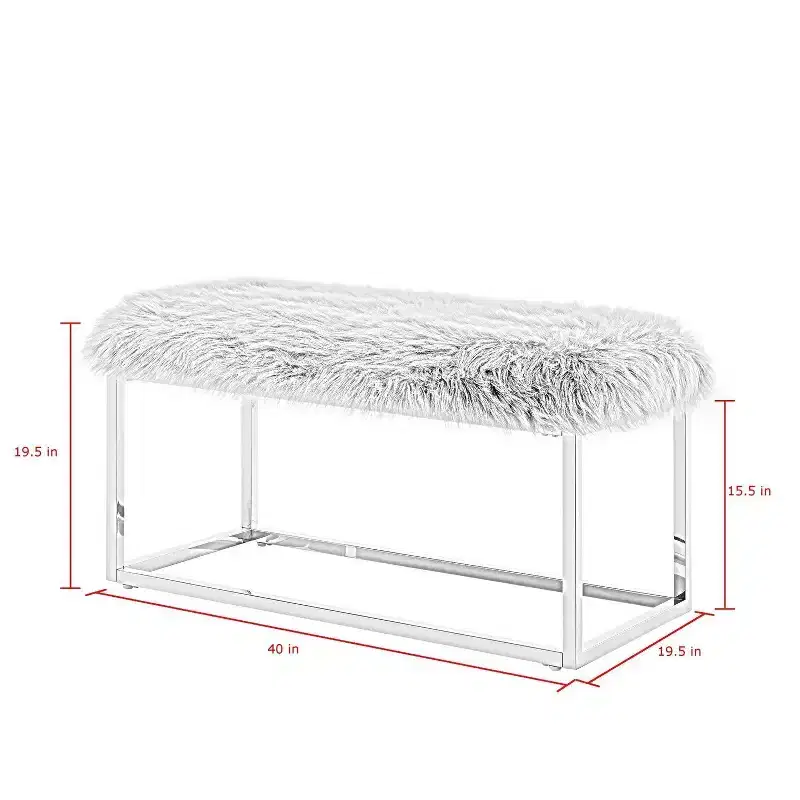 Inspired Home Monet Lux Fur Chrome Metal Frame Bench