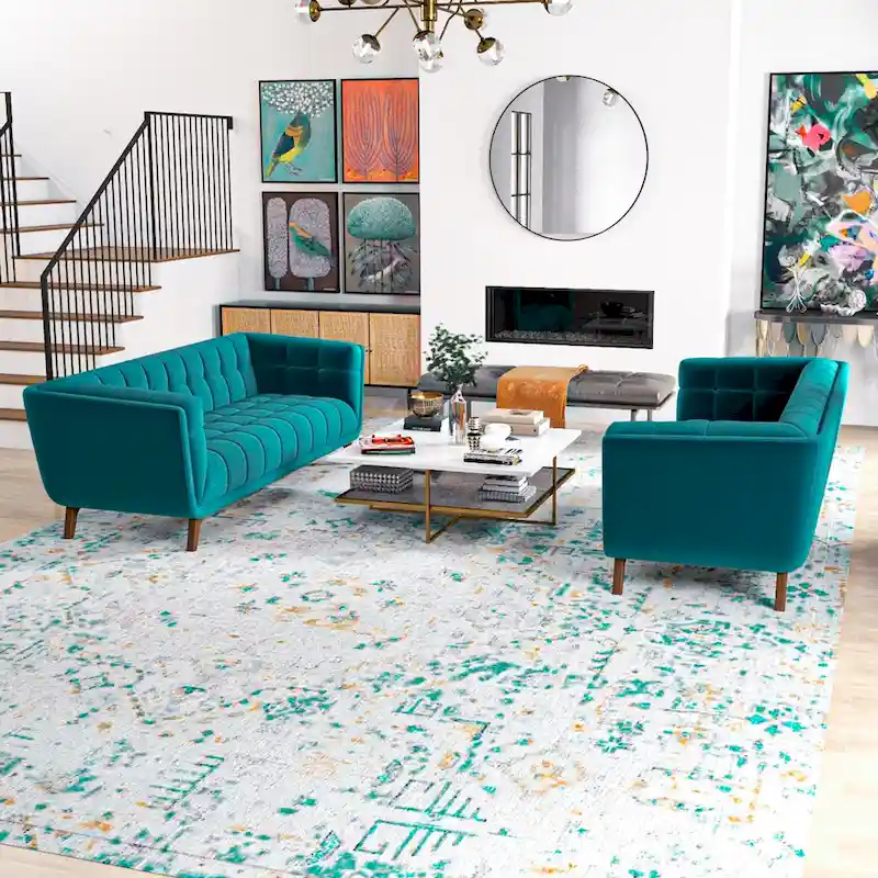 Kartal Mid Century Velvet Sofa Set in