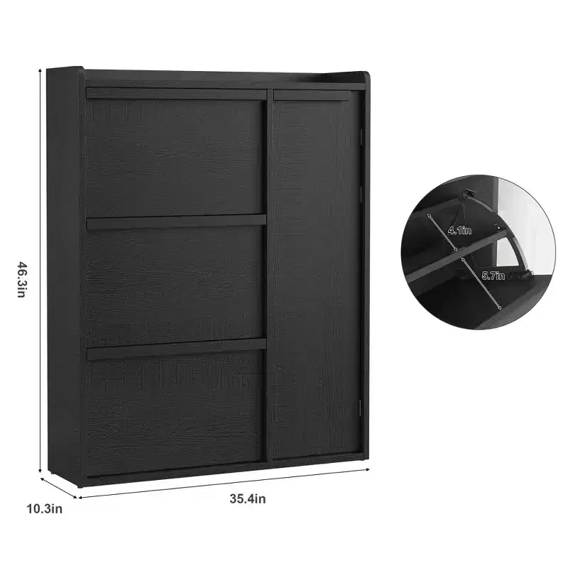 Shoe Storage Cabinet with 3 Flip Drawers, Hidden Shoe Organizer with Adjustable Shelves, Freestanding Wooden Shoe Cabinet