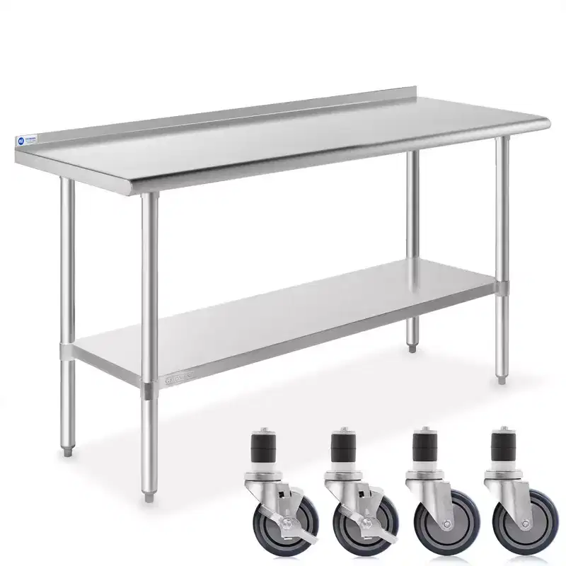 GRIDMANN Stainless Steel Table with Backsplash & 4 Casters (Wheels), NSF Commercial Kitchen Work & Prep Table