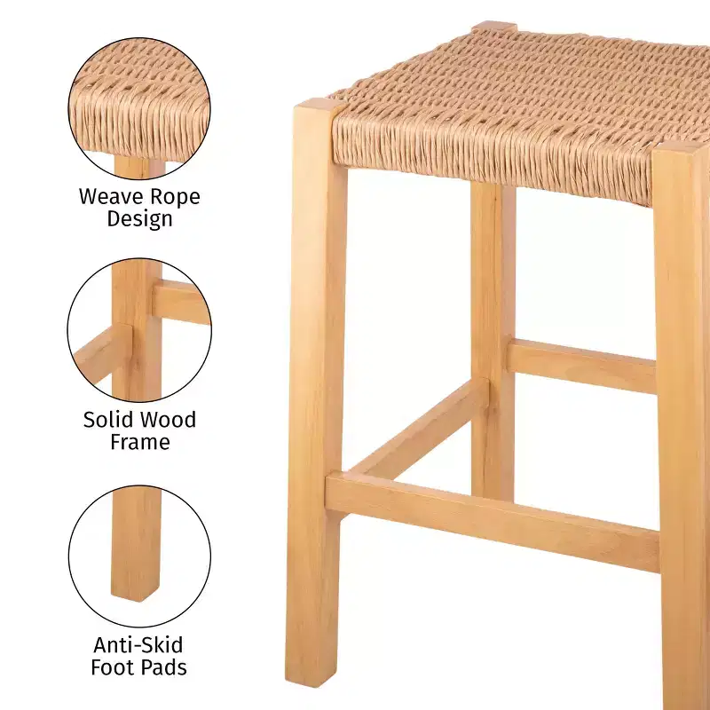 Newport 24-Inch Wood Bar Stool with Rope Seat