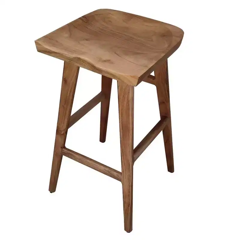 Royal Hampton 29 Inch Backless Barstool, Handcrafted Saddle Seat, Acacia Wood