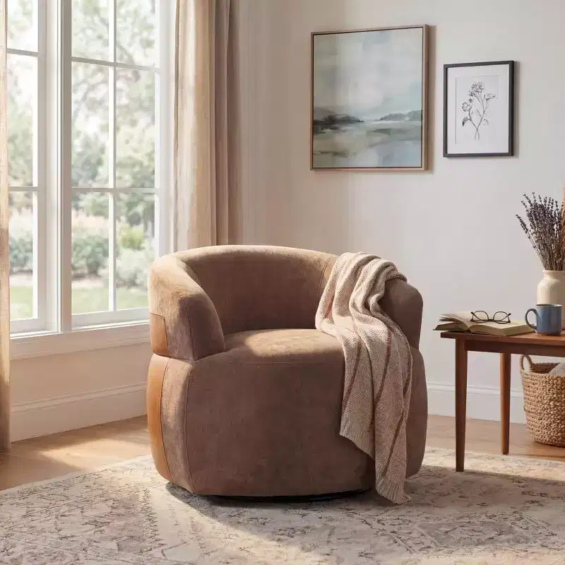 Modern Swivel Accent Chair with Wood Frame and Metal Legs