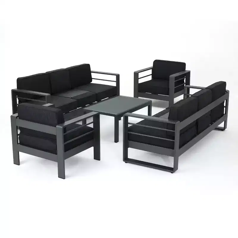 GDFStudio Crested Bay Outdoor Aluminum 8 Seater Chat Set with Cushions