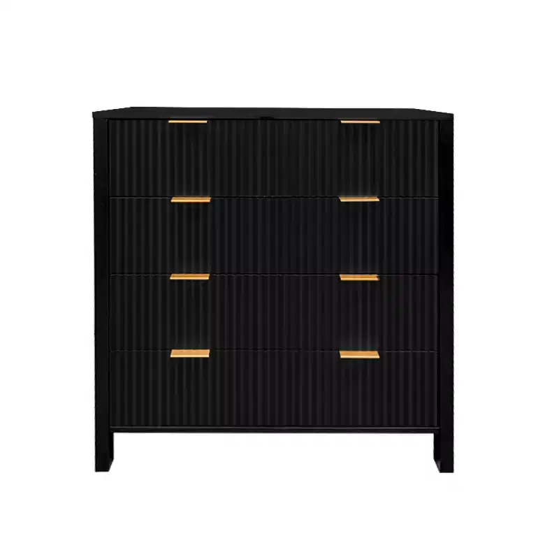 4 Drawer Dresser, Fluted Chest of Drawer, Farmhouse Drawer Cabinet Tall Wooden Dresser with Gold Handles