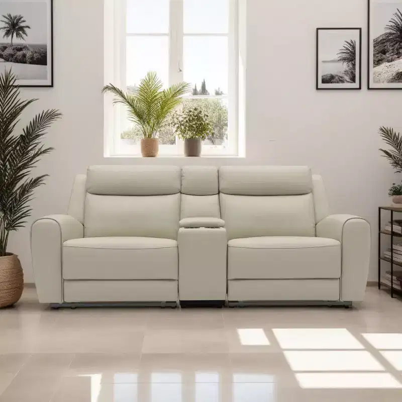 Royal Hampton Manual Recliner Loveseat, 41 Inch, Center Console, Grain Beige Leather