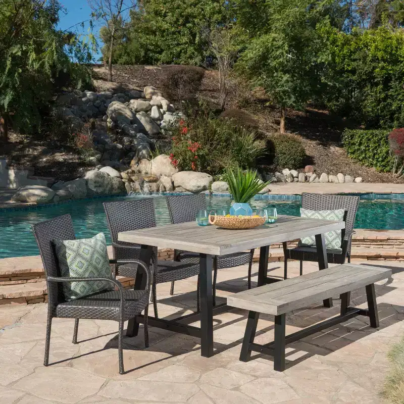 Cooper 6pc Wicker and Acacia Wood Dining Set - Gray - Christopher Knight Home