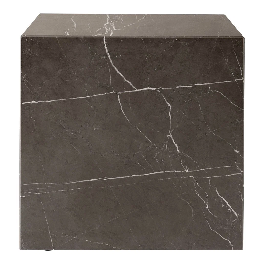 Minimalist Natural Marble End Table with Cubic Plinth Form for Bedroom or Living Room