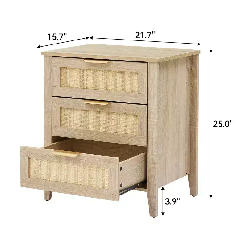 Nightstand, Wooden 3 Drawer Dresser,Modern Chest of Drawer with Metal Handle and Solid Wood Legs,Corner Dresser for Bedroom, Living Room