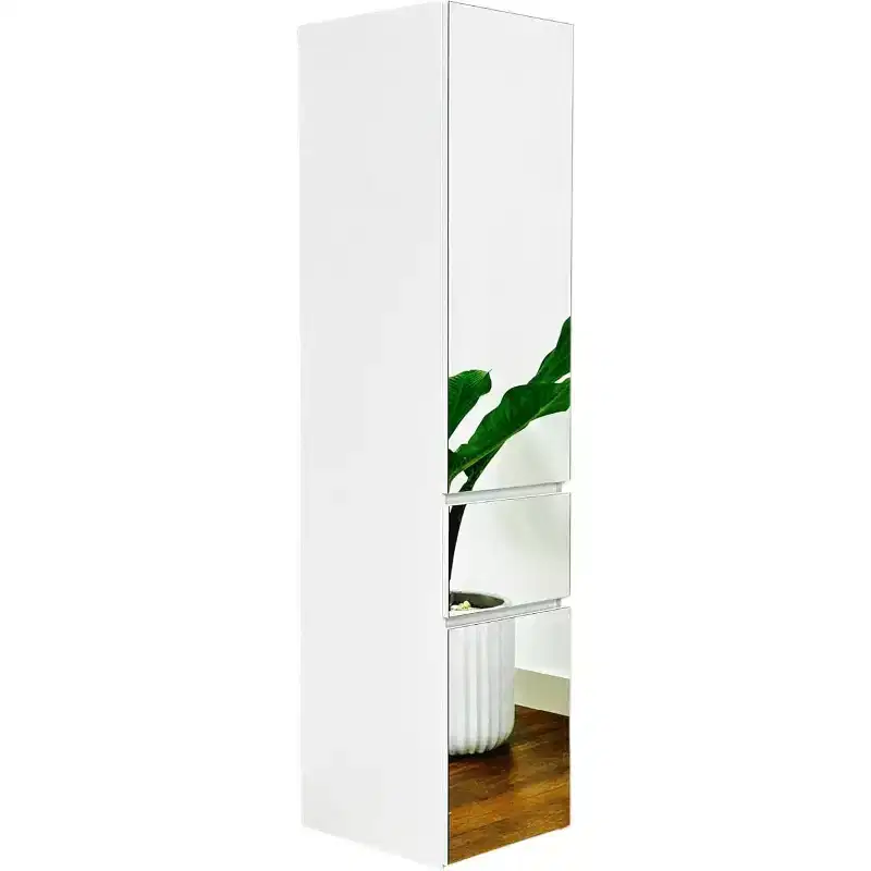 HomeStock Elise Slim Modular Wood Closet Cabinet with Mirror in White