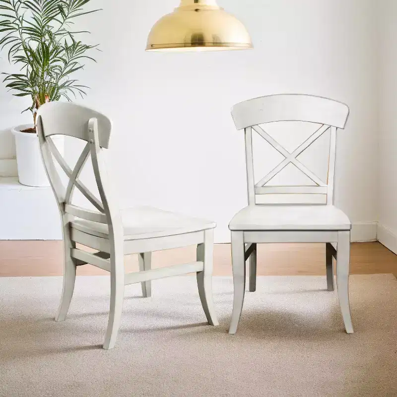Roundhill Furniture Harola Cross-back Dining Side Chairs, Smoky White Finish, Set of 2