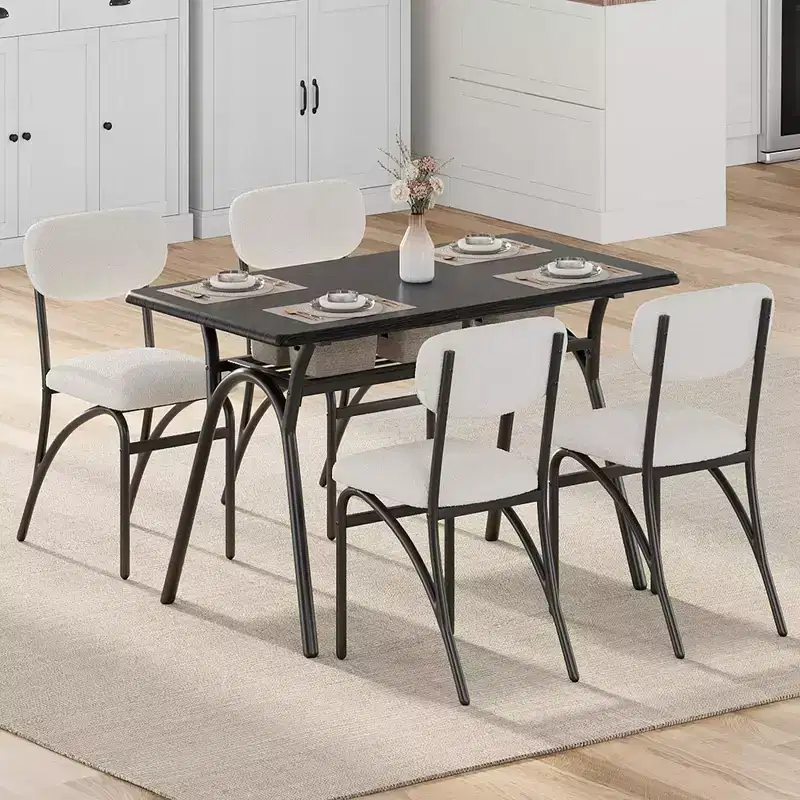 Boucle Dining Chairs Set of 4, Modern Kitchen Chairs with Arched Metal Legs, 300LBS Capacity for Dining Room & Living Room