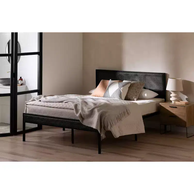 South Shore Metal Platform Bed with Natural Cane/Pure Black