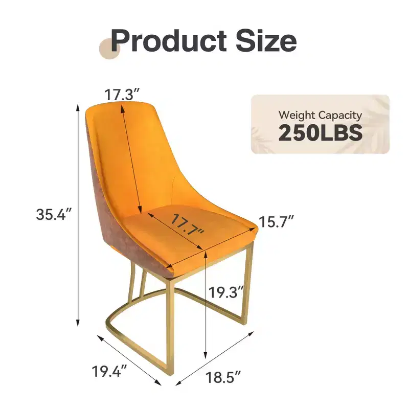 CLIHOME Set of 2 Modern High Back Dining Chair with Metal Legs