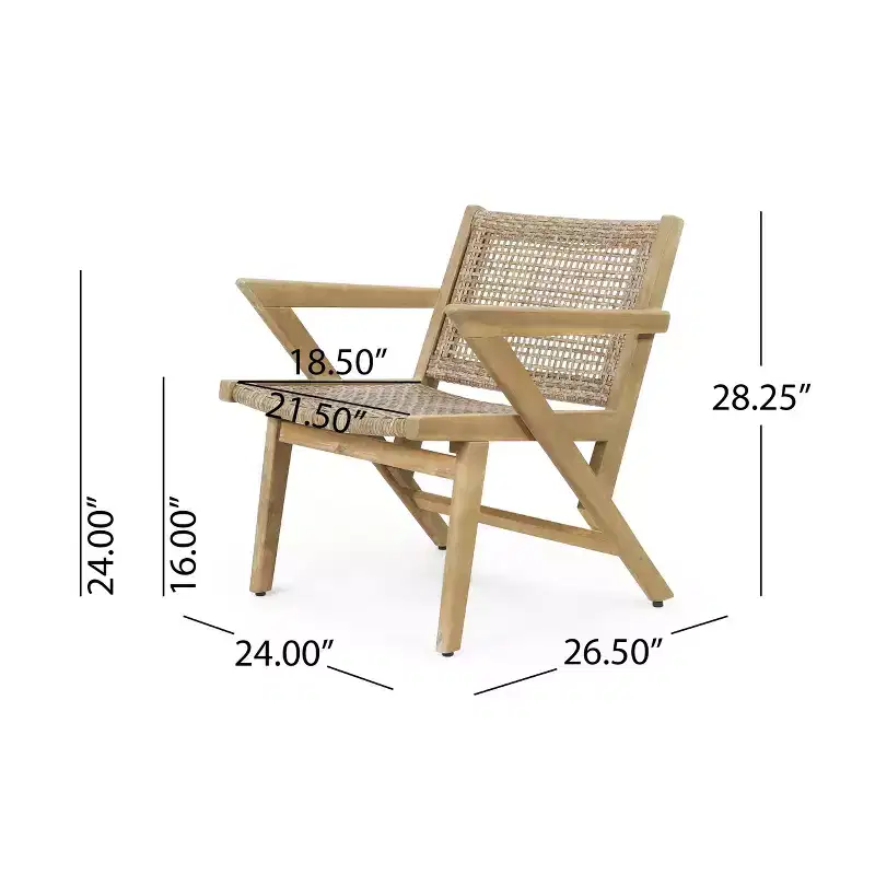 Okak 16 Rustic Patio Accent Chairs Premium Acacia Armchair with Woven Wicker Finish Seat&Back,Set of 2,Patio Furniture Seating,Natural