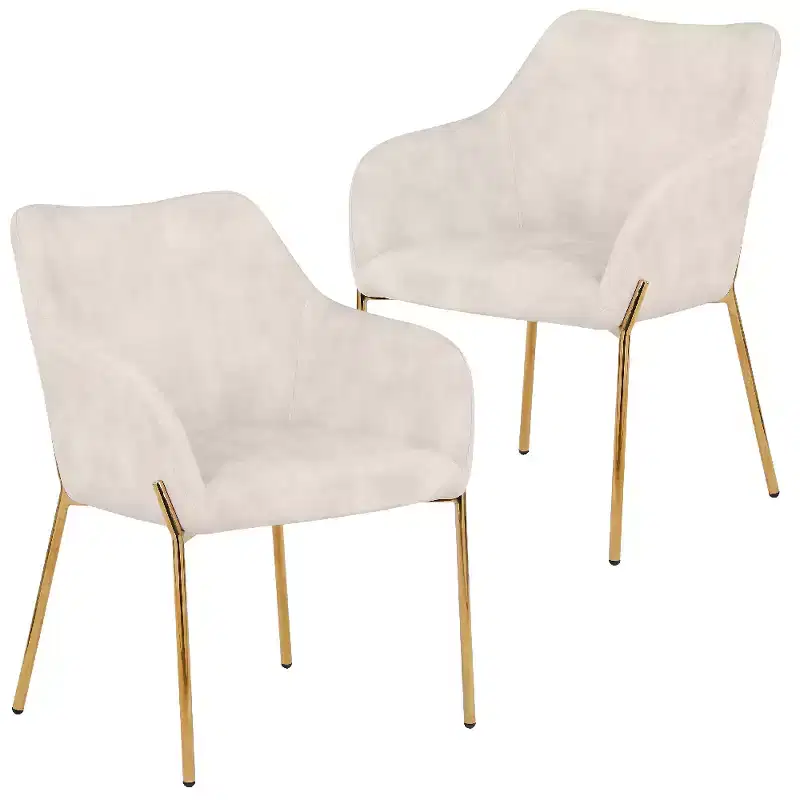 LeisureMod Zaire Modern Dining Chair  Upholstered Side Chair with Gold Iron Legs, Stylish Accent Chair for Dining Room or Kitchen Set of 2