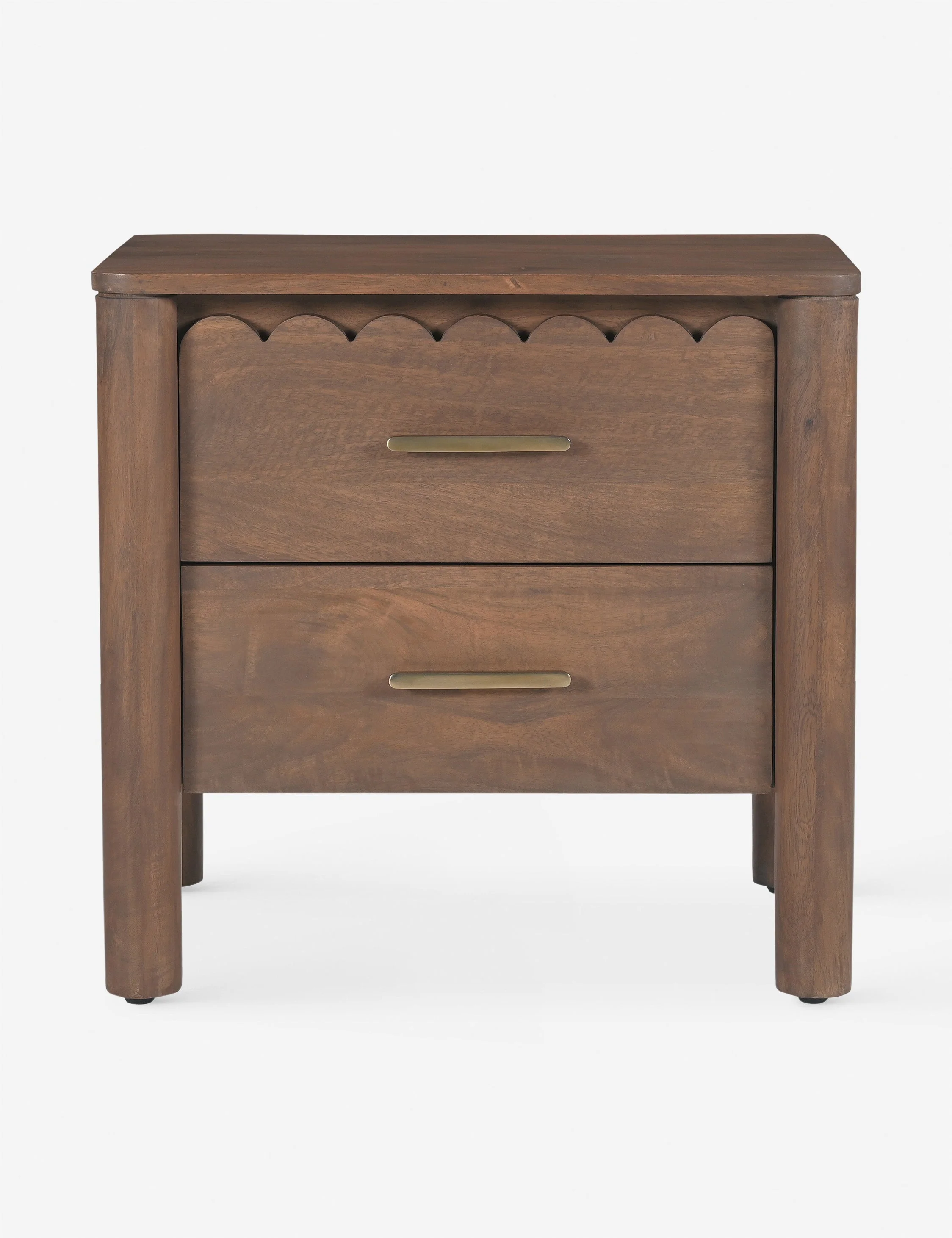 Nightstand The nightstand grounds modern appeal in natural grain warmth and charm. The clean-lined frame is adorned with scalloped detailing